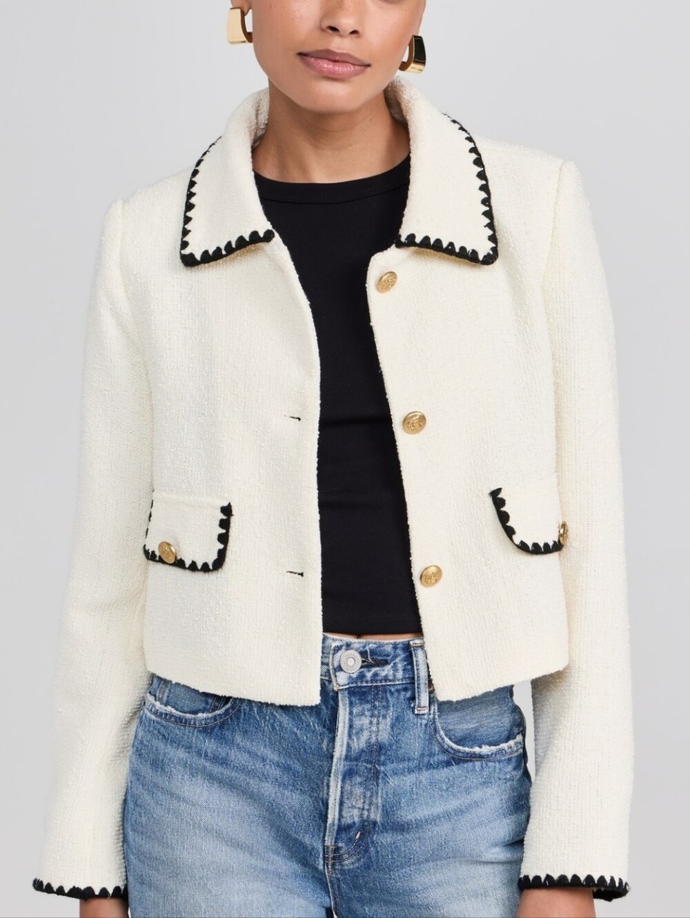 Moon River Ivory Cropped Chanel Blazer Size Large New